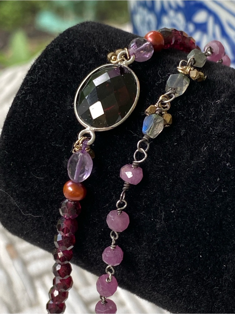Sundance Clarisa Garnet Gemstone Beaded Bracelet with Sterling Silver and Gold